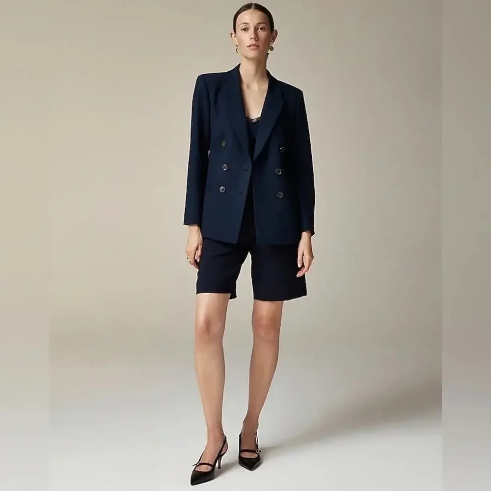 NEW J.Crew Double-breasted blazer in four-season stretch Navy Blue 6